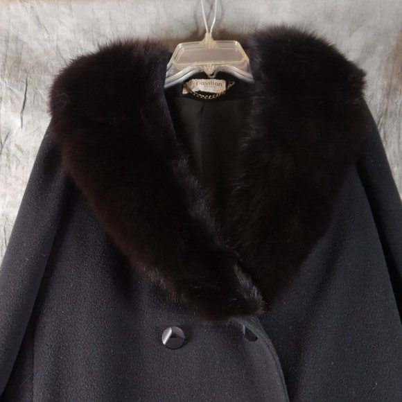 VTG PAVILION 50s-60s Full Length Black Wool Coat Black Fur* Collar MED* EUC ANB - Picture 3 of 12